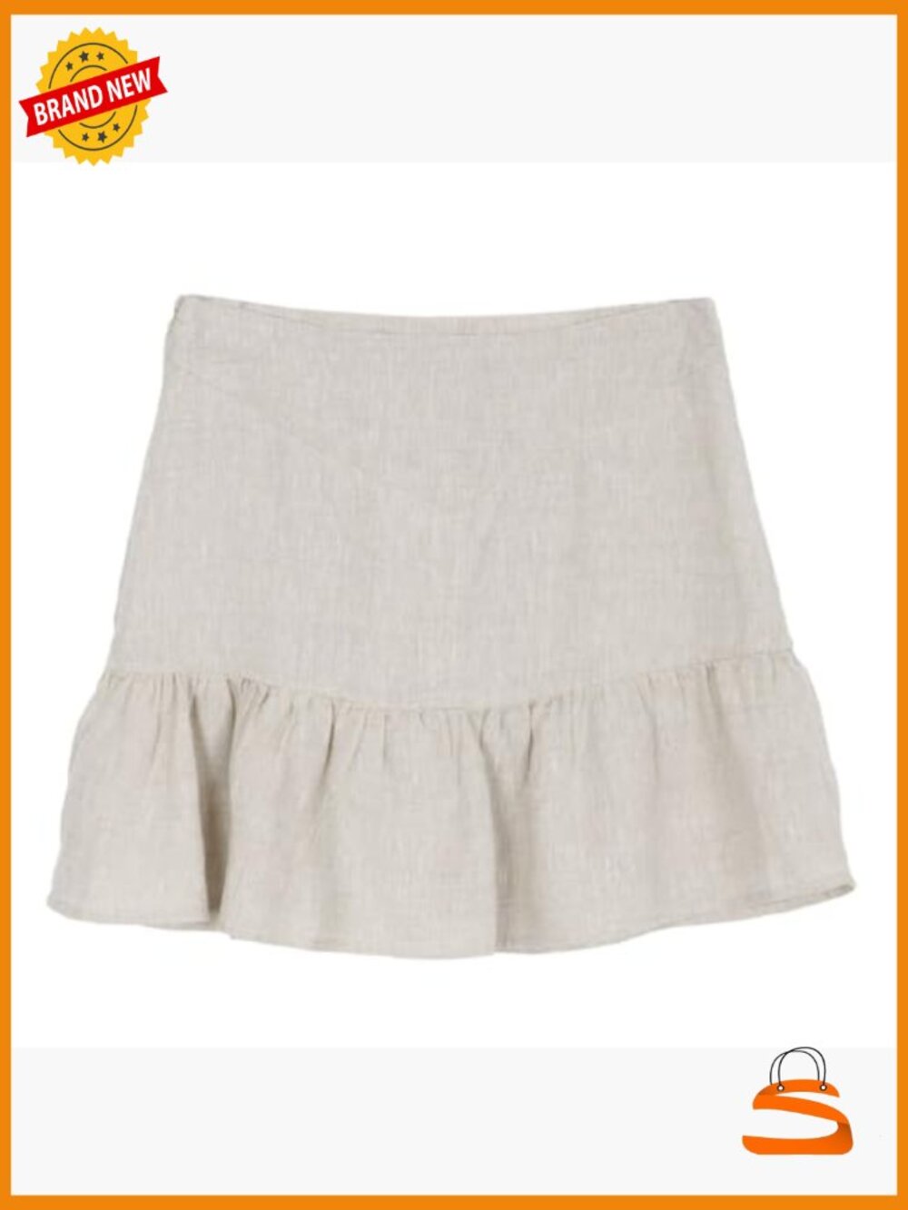 100% Linen High Rise Ruffle Mini Skirt A-Line Summer - Picture 3 of 6